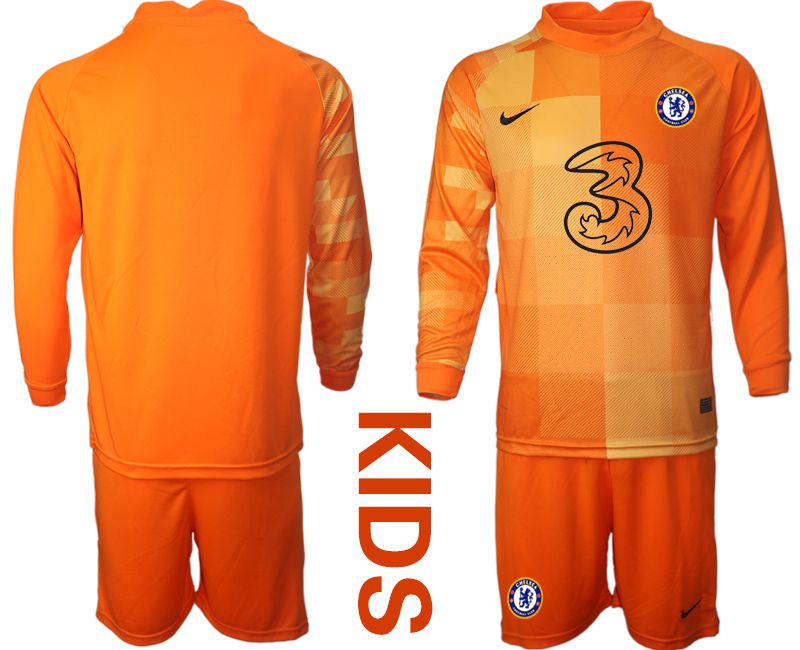 Youth 2021-2022 Club Chelsea Orange red goalkeeper long sleeve blank Soccer Jersey